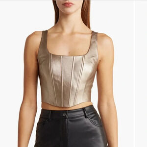 BCBGgeneration BCBG faux leather corset‎ top Bronze Gold Large NWT